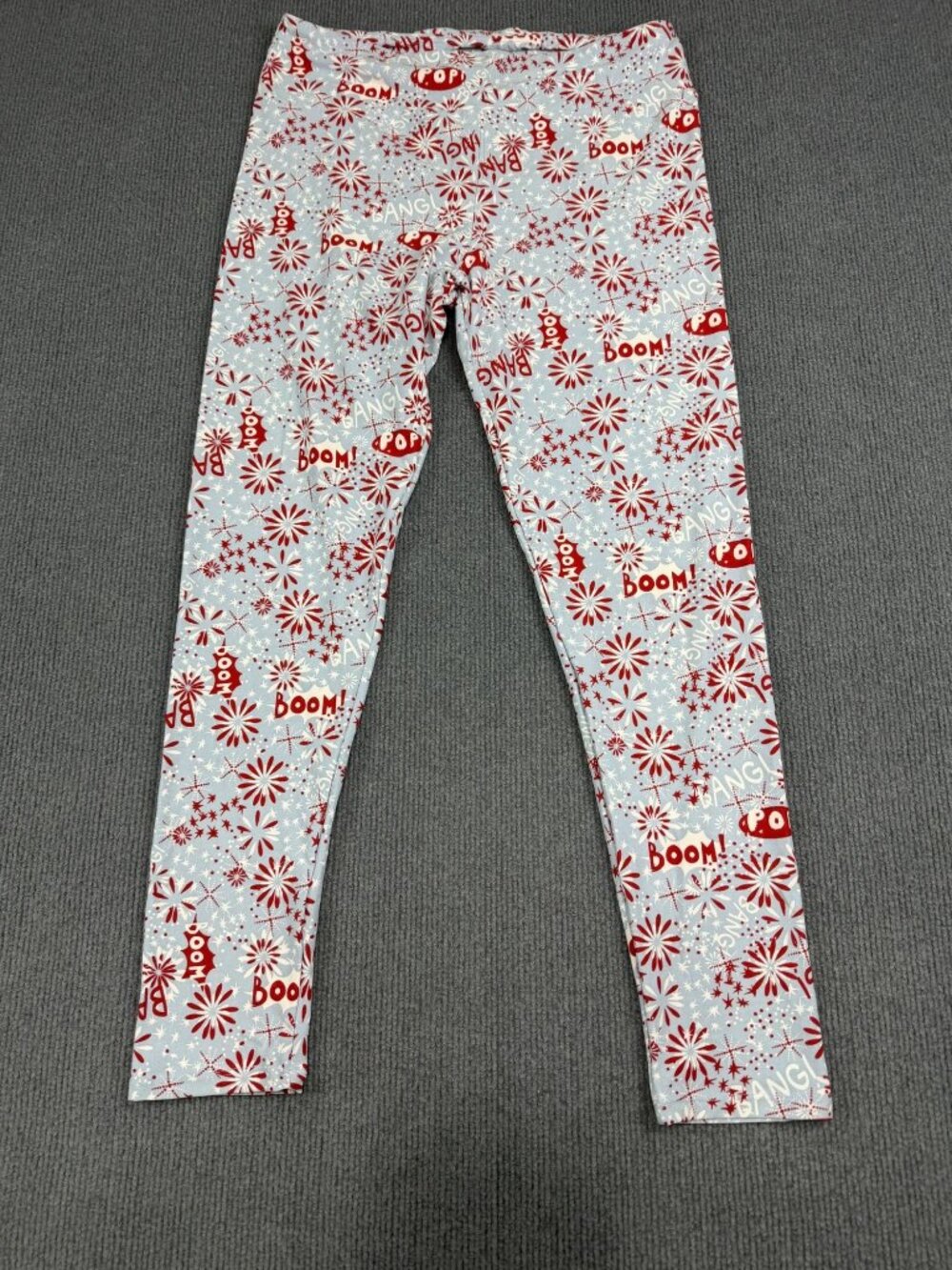 LuLaRoe Womens Tall & Curvy Blue Red Comic Print Leggings